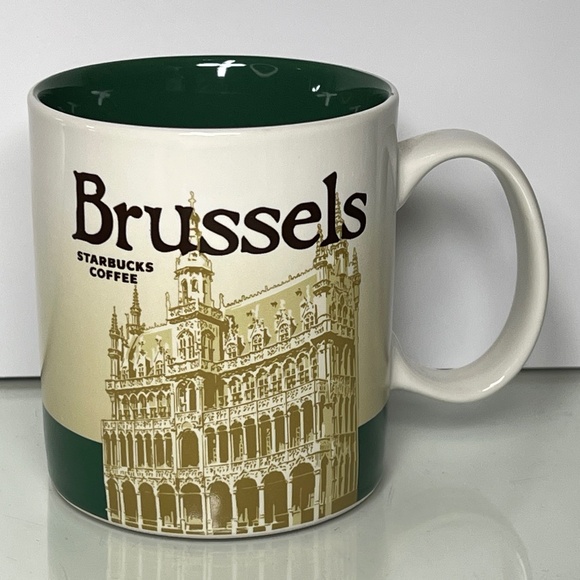 Starbucks Brussels Global Icon City Series Mug 16 oz White Green 4" Tall 2016 - Picture 1 of 12
